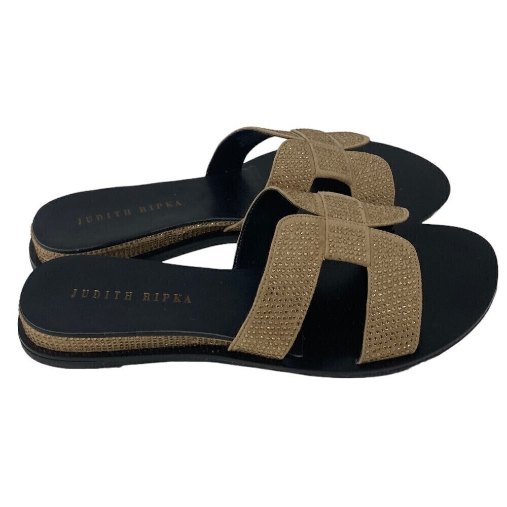 NEW Judith Ripka Sloane Slides Women's Size 7 Sandals Gold Rhinestone Studded